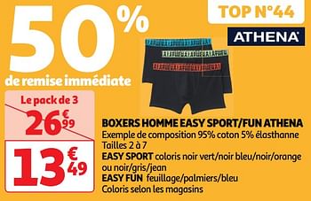 Promotions Boxers homme easy sport-fun athena - Athena - Valide de 30/04/2024 à 05/05/2024 chez Auchan Ronq