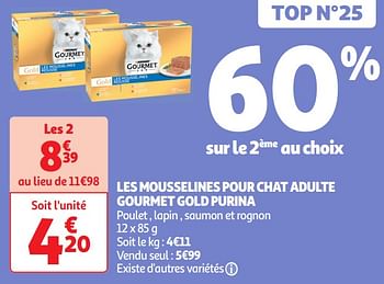 Promotions Les mousselines pour chat adulte gourmet gold purina - Purina - Valide de 30/04/2024 à 05/05/2024 chez Auchan Ronq