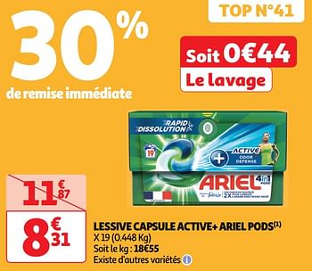 Promotions Lessive capsule active+ ariel pods - Ariel - Valide de 30/04/2024 à 05/05/2024 chez Auchan Ronq
