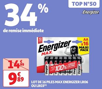 Promoties Lot de 16 piles max energizer lr06 ou lr03 - Energizer - Geldig van 30/04/2024 tot 05/05/2024 bij Auchan