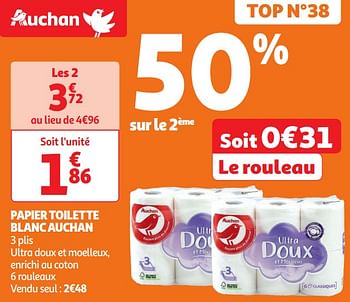 Promotions Papier toilette blanc auchan - Produit Maison - Auchan Ronq - Valide de 30/04/2024 à 05/05/2024 chez Auchan Ronq