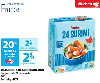 Promoties Bâtonnets de surimi auchan - Huismerk - Auchan - Geldig van 30/04/2024 tot 05/05/2024 bij Auchan