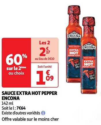 Promotions Sauce extra hot pepper encona - Encona - Valide de 30/04/2024 à 05/05/2024 chez Auchan Ronq