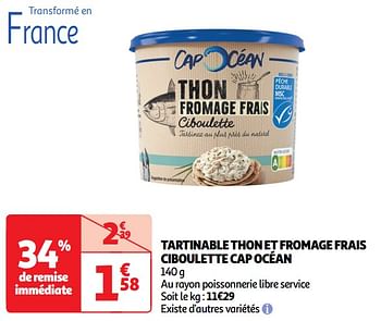 Promoties Tartinable thon et fromage frais ciboulette cap océan - Cap Océan - Geldig van 30/04/2024 tot 05/05/2024 bij Auchan