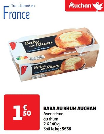 Promoties Baba au rhum auchan - Huismerk - Auchan - Geldig van 30/04/2024 tot 05/05/2024 bij Auchan