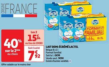 Promoties Lait demi-écrémé lactel - Lactel - Geldig van 30/04/2024 tot 05/05/2024 bij Auchan