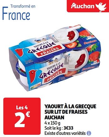 Promoties Yaourt à la grecque sur lit de fraises auchan - Huismerk - Auchan - Geldig van 30/04/2024 tot 05/05/2024 bij Auchan