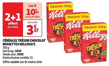 Promoties Céréales trésor chocolat noisettes kellogg`s - Kellogg's - Geldig van 30/04/2024 tot 05/05/2024 bij Auchan
