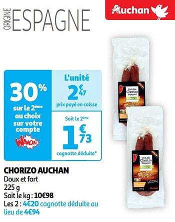 Promoties Chorizo auchan - Huismerk - Auchan - Geldig van 30/04/2024 tot 05/05/2024 bij Auchan