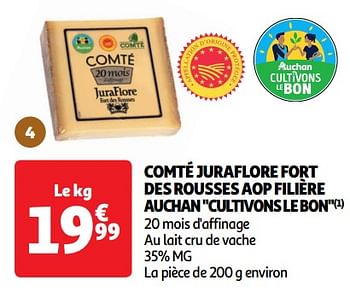 Promotions Comté juraflore fort des rousses aop filière auchan cultivons le bon - Produit Maison - Auchan Ronq - Valide de 30/04/2024 à 05/05/2024 chez Auchan Ronq