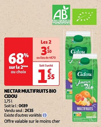 Promoties Nectar multifruits bio cidou - Cidou - Geldig van 30/04/2024 tot 05/05/2024 bij Auchan
