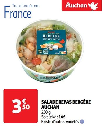 Promotions Salade repas bergère auchan - Produit Maison - Auchan Ronq - Valide de 30/04/2024 à 05/05/2024 chez Auchan Ronq