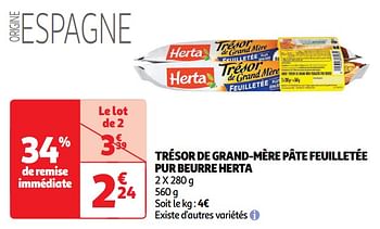 Promotions Trésor de grand-mère pâte feuilletée pur beurre herta - Herta - Valide de 30/04/2024 à 05/05/2024 chez Auchan Ronq