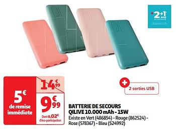 Promoties Batterie de secours qilive 10.000 mah - 15w - Qilive - Geldig van 30/04/2024 tot 05/05/2024 bij Auchan
