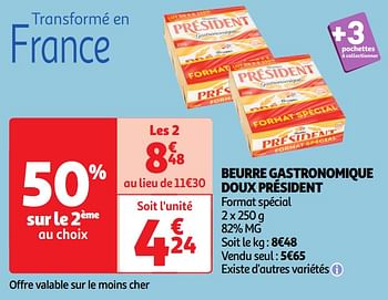 Promoties Beurre gastronomique doux président - Président - Geldig van 30/04/2024 tot 05/05/2024 bij Auchan