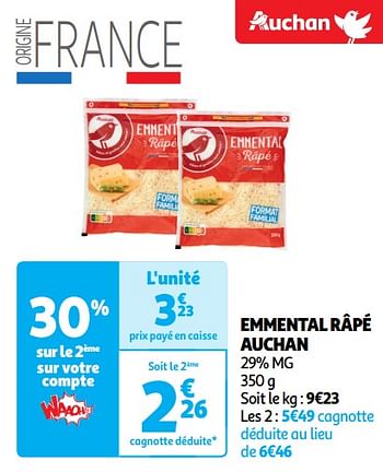 Promotions Emmental râpé auchan - Produit Maison - Auchan Ronq - Valide de 30/04/2024 à 05/05/2024 chez Auchan Ronq