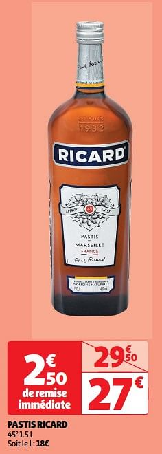 Promoties Pastis ricard - Ricard - Geldig van 30/04/2024 tot 05/05/2024 bij Auchan