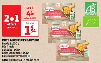 Promoties Pots aux fruits baby bio - BabyBio - Geldig van 30/04/2024 tot 05/05/2024 bij Auchan