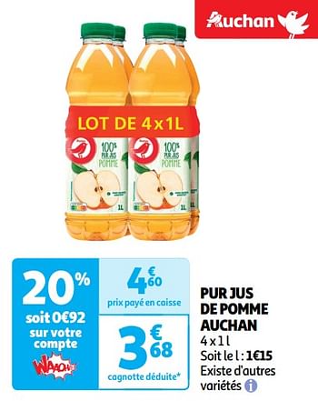 Promoties Pur jus de pomme auchan - Huismerk - Auchan - Geldig van 30/04/2024 tot 05/05/2024 bij Auchan