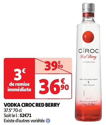 Promoties Vodka ciroc red berry - Cîroc - Geldig van 30/04/2024 tot 05/05/2024 bij Auchan