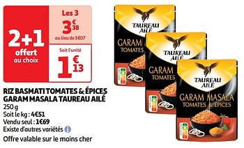 Promotions Riz basmati tomates + épices garam masala taureau ailé - Taureau Ailé - Valide de 30/04/2024 à 05/05/2024 chez Auchan Ronq
