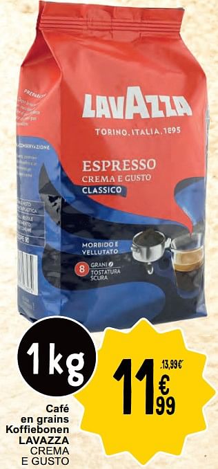 Promoties Café en grains koffiebonen lavazza crema e gusto - Lavazza - Geldig van 30/04/2024 tot 06/05/2024 bij Cora