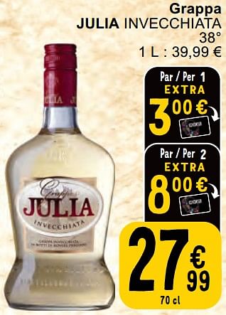 Promotions Grappa julia invecchiata - Julia - Valide de 30/04/2024 à 06/05/2024 chez Cora