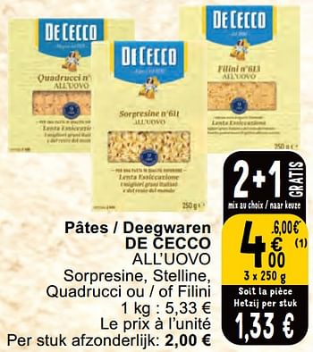 Promoties Pâtes - deegwaren de cecco all’uovo - De Cecco - Geldig van 30/04/2024 tot 06/05/2024 bij Cora