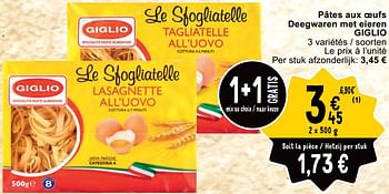 Promoties Pâtes aux oeufs deegwaren met eieren giglio - Giglio - Geldig van 30/04/2024 tot 06/05/2024 bij Cora