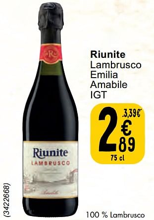 Promoties Riunite lambrusco emilia amabile - Schuimwijnen - Geldig van 30/04/2024 tot 06/05/2024 bij Cora