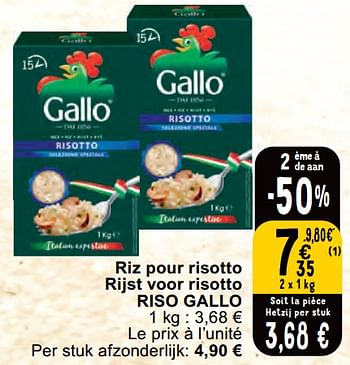 Promotions Riz pour risotto rijst voor risotto riso gallo - Riso Gallo - Valide de 30/04/2024 à 06/05/2024 chez Cora