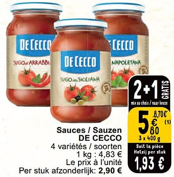 Promotions Sauces - sauzen de cecco - De Cecco - Valide de 30/04/2024 à 06/05/2024 chez Cora