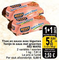Promotions Thon en sauce avec légumes tonijn in saus met groenten rio mare - Rio Mare - Valide de 30/04/2024 à 06/05/2024 chez Cora