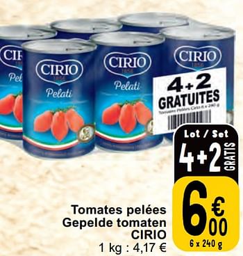 Promoties Tomates pelées gepelde tomaten cirio - CIRIO - Geldig van 30/04/2024 tot 06/05/2024 bij Cora