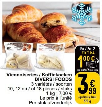 Promoties Viennoiseries - koffiekoeken diversi foods - Diversi Foods - Geldig van 30/04/2024 tot 06/05/2024 bij Cora