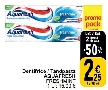 Promoties Dentifrice - tandpasta aquafresh freshmint - Aquafresh - Geldig van 30/04/2024 tot 06/05/2024 bij Cora