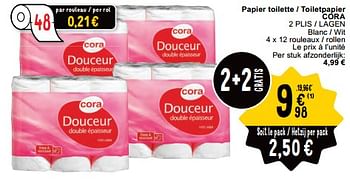 Promoties Papier toilette - toiletpapier cora 2 plis - lagen - Huismerk - Cora - Geldig van 30/04/2024 tot 06/05/2024 bij Cora