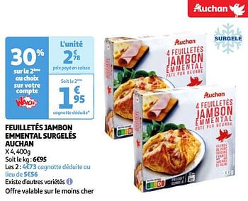 Promoties Feuilletés jambon emmental surgelés auchan - Huismerk - Auchan - Geldig van 30/04/2024 tot 06/05/2024 bij Auchan