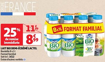 Promoties Lait bio demi-écrémé lactel - Lactel - Geldig van 30/04/2024 tot 06/05/2024 bij Auchan