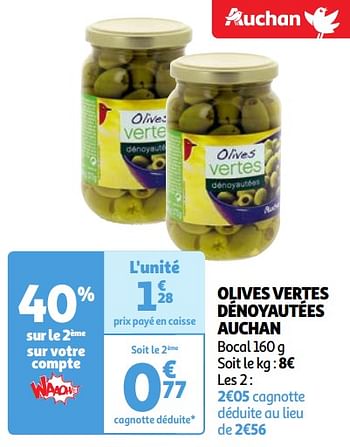Promoties Olives vertes dénoyautées auchan - Huismerk - Auchan - Geldig van 30/04/2024 tot 06/05/2024 bij Auchan