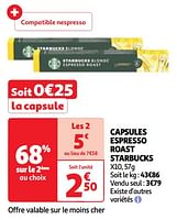 Promoties Capsules espresso roast starbucks - Starbucks - Geldig van 30/04/2024 tot 06/05/2024 bij Auchan