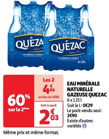 Promoties Eau minérale naturelle gazeuse quezac - Quezac - Geldig van 30/04/2024 tot 06/05/2024 bij Auchan