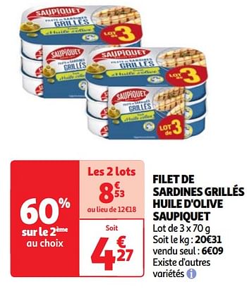 Promotions Filet de sardines grillés huile d`olive saupiquet - Saupiquet - Valide de 30/04/2024 à 06/05/2024 chez Auchan Ronq