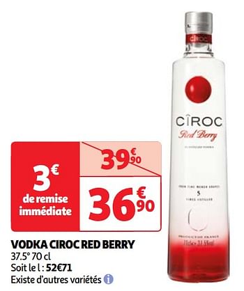 Promoties Vodka ciroc red berry - Cîroc - Geldig van 30/04/2024 tot 06/05/2024 bij Auchan