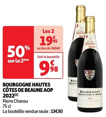 Promoties Bourgogne hautes côtes de beaune aop 2022 - Rode wijnen - Geldig van 30/04/2024 tot 06/05/2024 bij Auchan