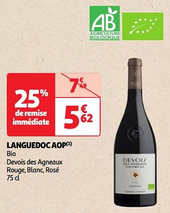 Promoties Languedoc aop bio devois des agneaux rouge, blanc, rosé - Rode wijnen - Geldig van 30/04/2024 tot 06/05/2024 bij Auchan