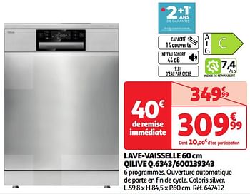 Promotions Lave-vaisselle 60 cm qilive q.6343-600139343 - Qilive - Valide de 30/04/2024 à 06/05/2024 chez Auchan Ronq