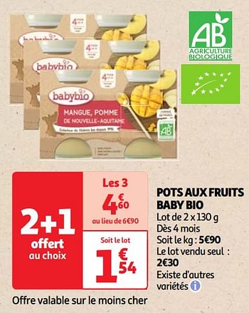 Promoties Pots aux fruits baby bio - BabyBio - Geldig van 30/04/2024 tot 06/05/2024 bij Auchan