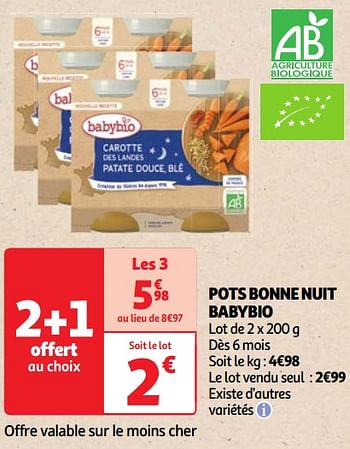 Promoties Pots bonne nuit babybio - BabyBio - Geldig van 30/04/2024 tot 06/05/2024 bij Auchan