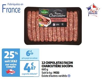 Promoties 12 chipolatas façon charcutière socopa - Socopa - Geldig van 30/04/2024 tot 06/05/2024 bij Auchan